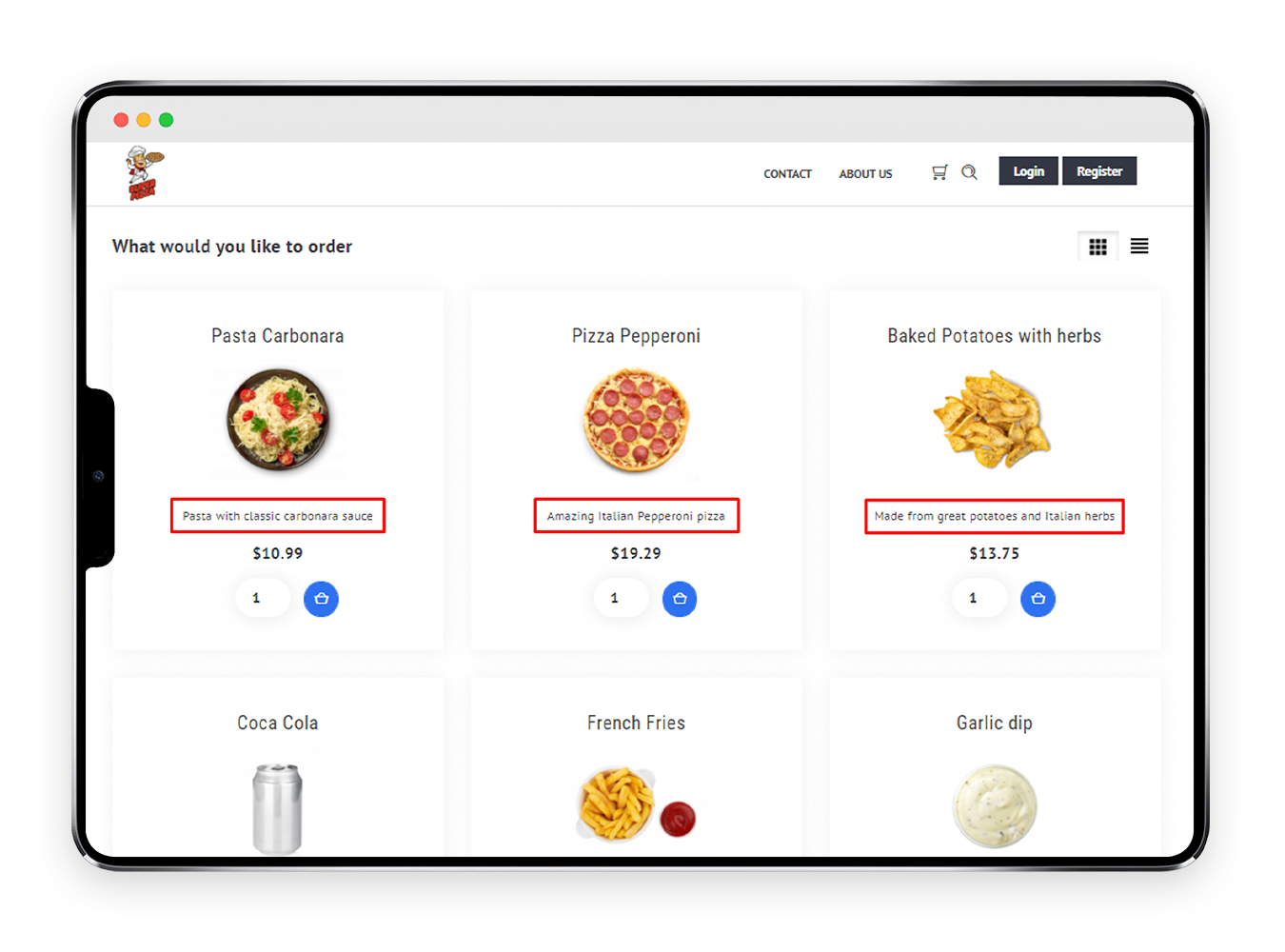 Create your ordering page